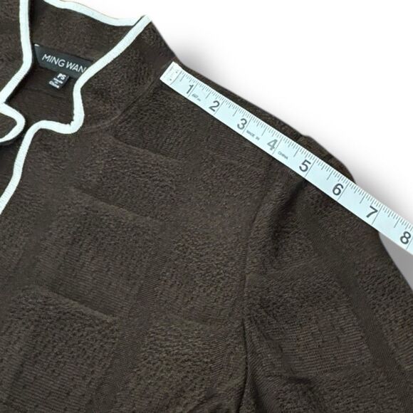 Ming Wang Knit Cardigan Sweater Brown Mandarin Collar Hook and Eye Women’s Sz PS - Picture 6 of 13